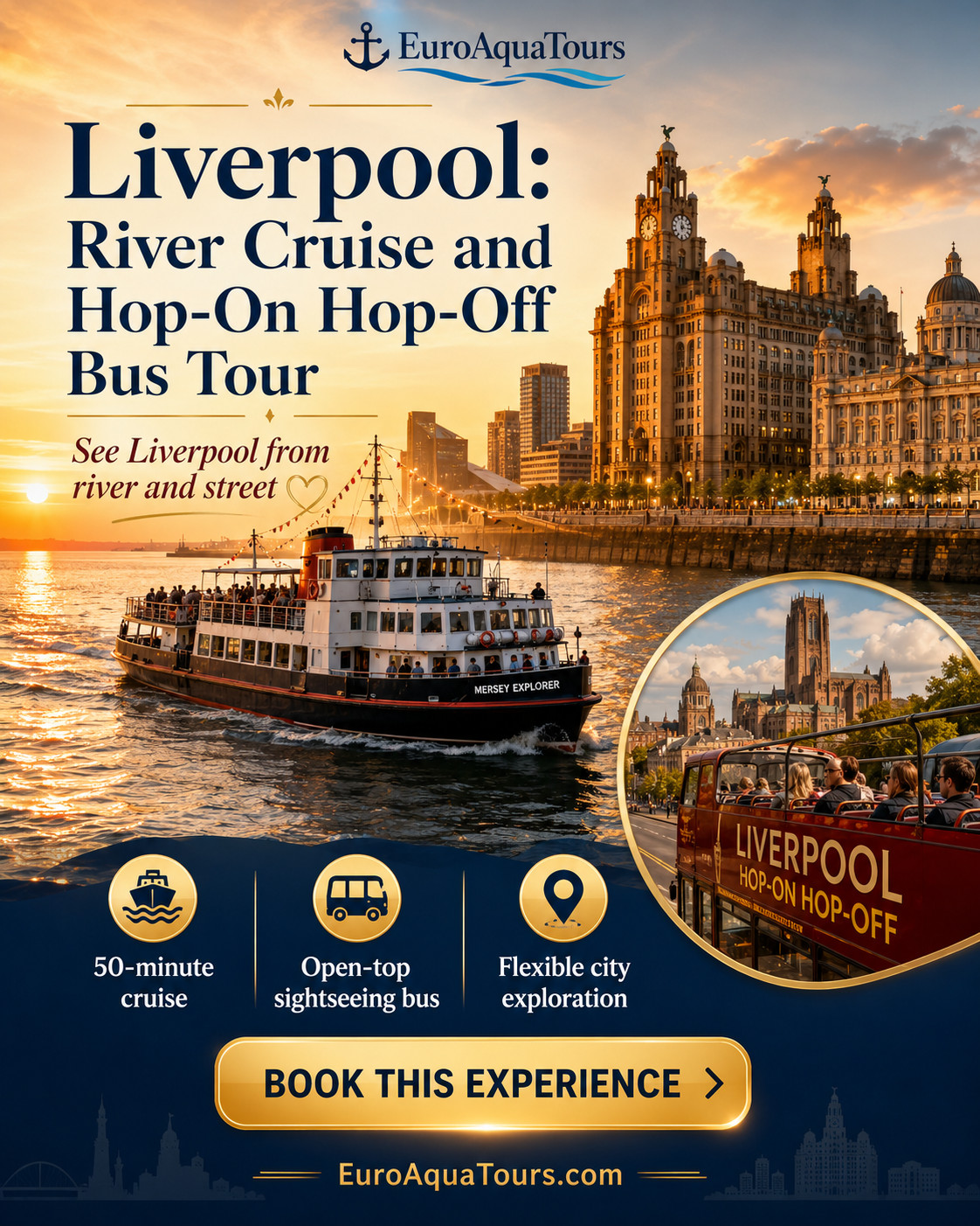 50 minuten cruise en bustour in Liverpool boek ervaring online EuroAquaTours.com