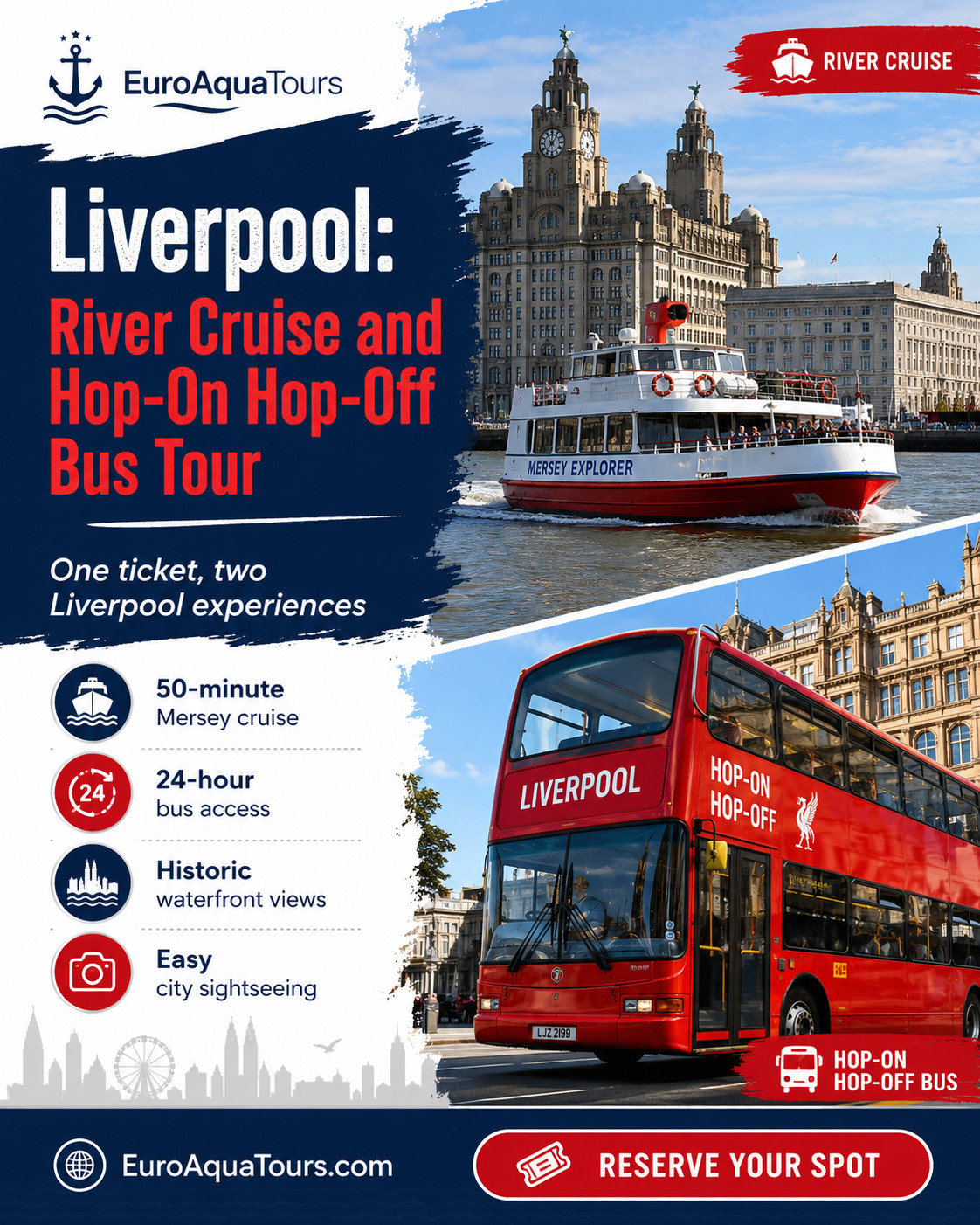 Reserveer je plek voor Liverpool Hop-On Hop-Off Bus Tour met cruise