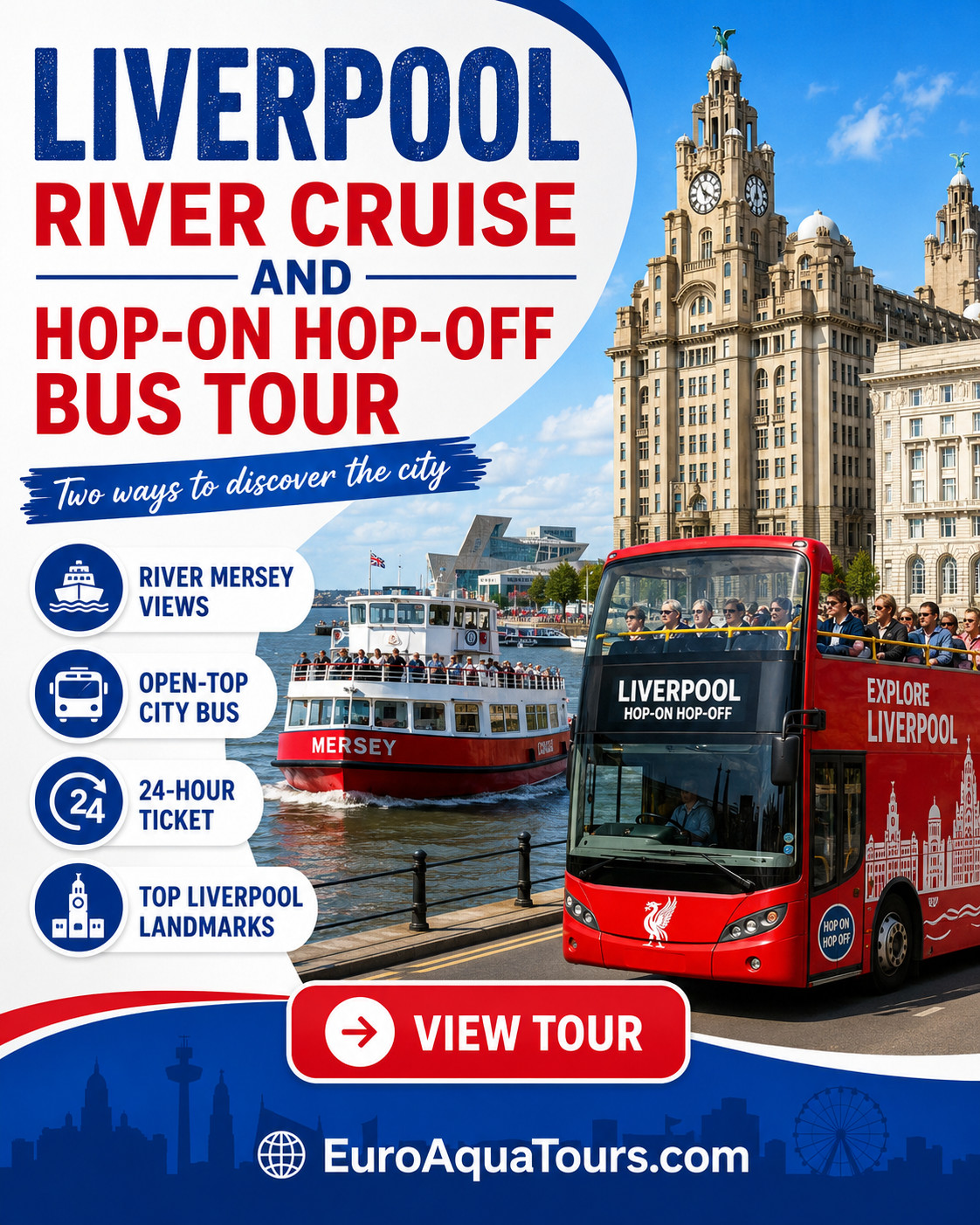 Bekijk tour met river cruise gecombineerd met bustour in Liverpool
