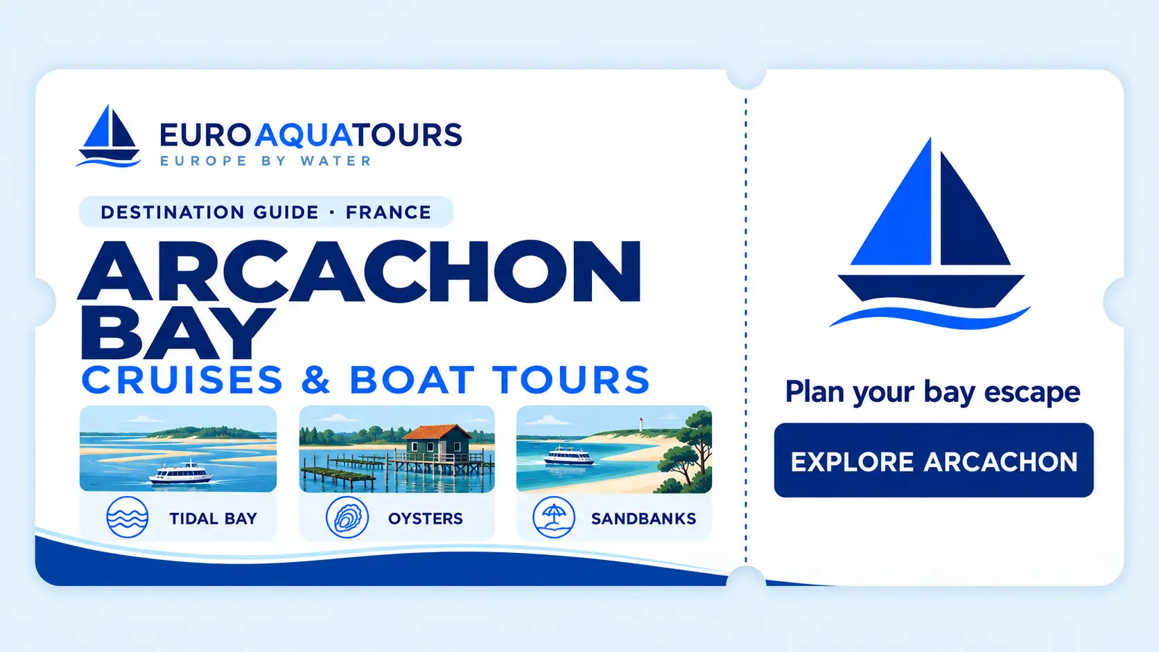 Arcachon Bay boat tours with tidal waters, oyster villages and coastal sandbanks