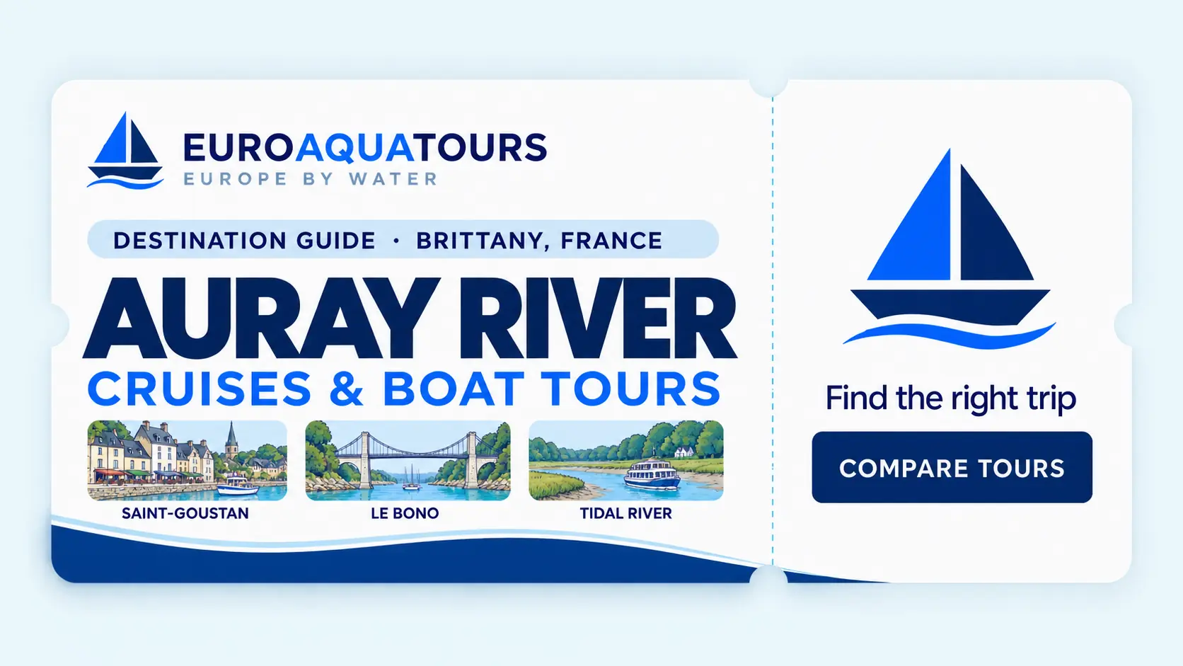 EuroAquaTours Auray River destination guide with Saint-Goustan, Le Bono and tidal river illustrations