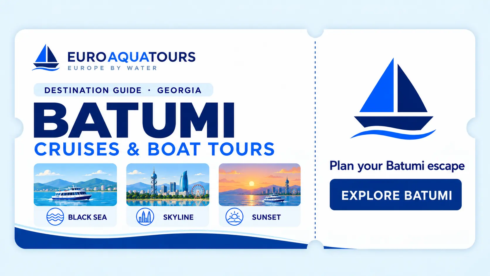 Batumi boat tours with Black Sea views, city skyline and sunset coastline