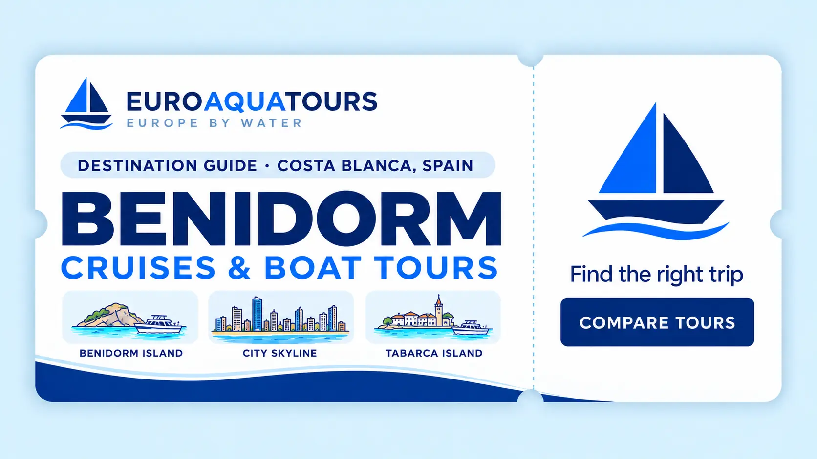 Benidorm boat tours with Benidorm Island, city skyline and Tabarca Island