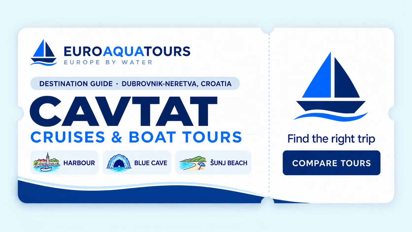 Cavtat boat tours with the harbour, Blue Cave and Šunj Beach scenery