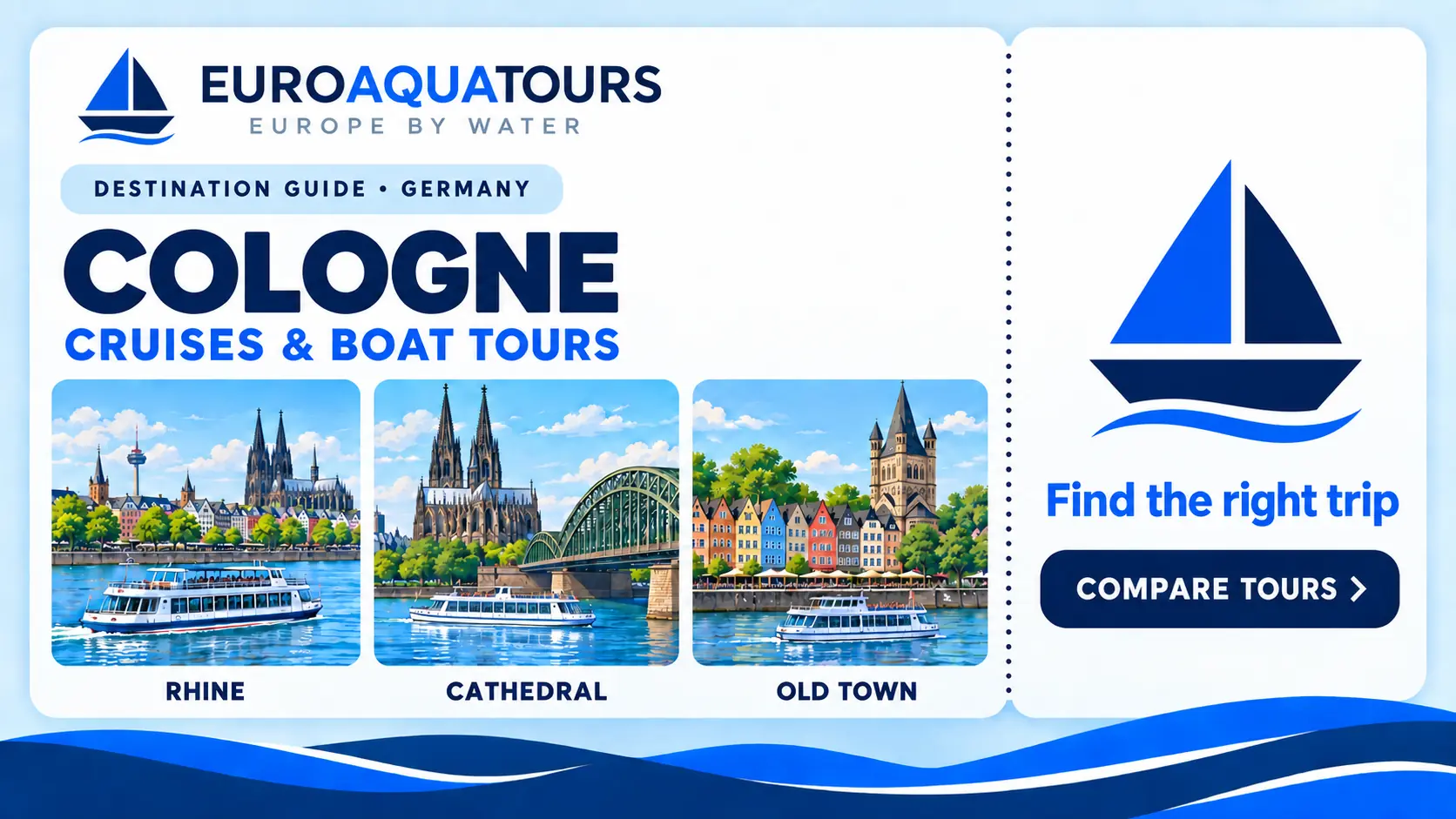 Cologne boat tours on the Rhine with cathedral and Old Town waterfront views