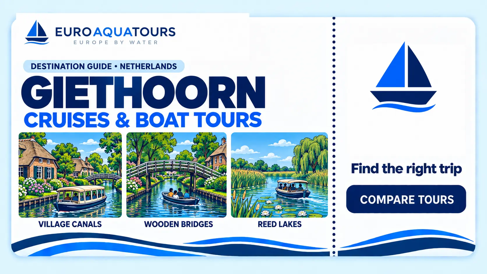Giethoorn boat tours through village canals, wooden bridges and reed-lined lakes