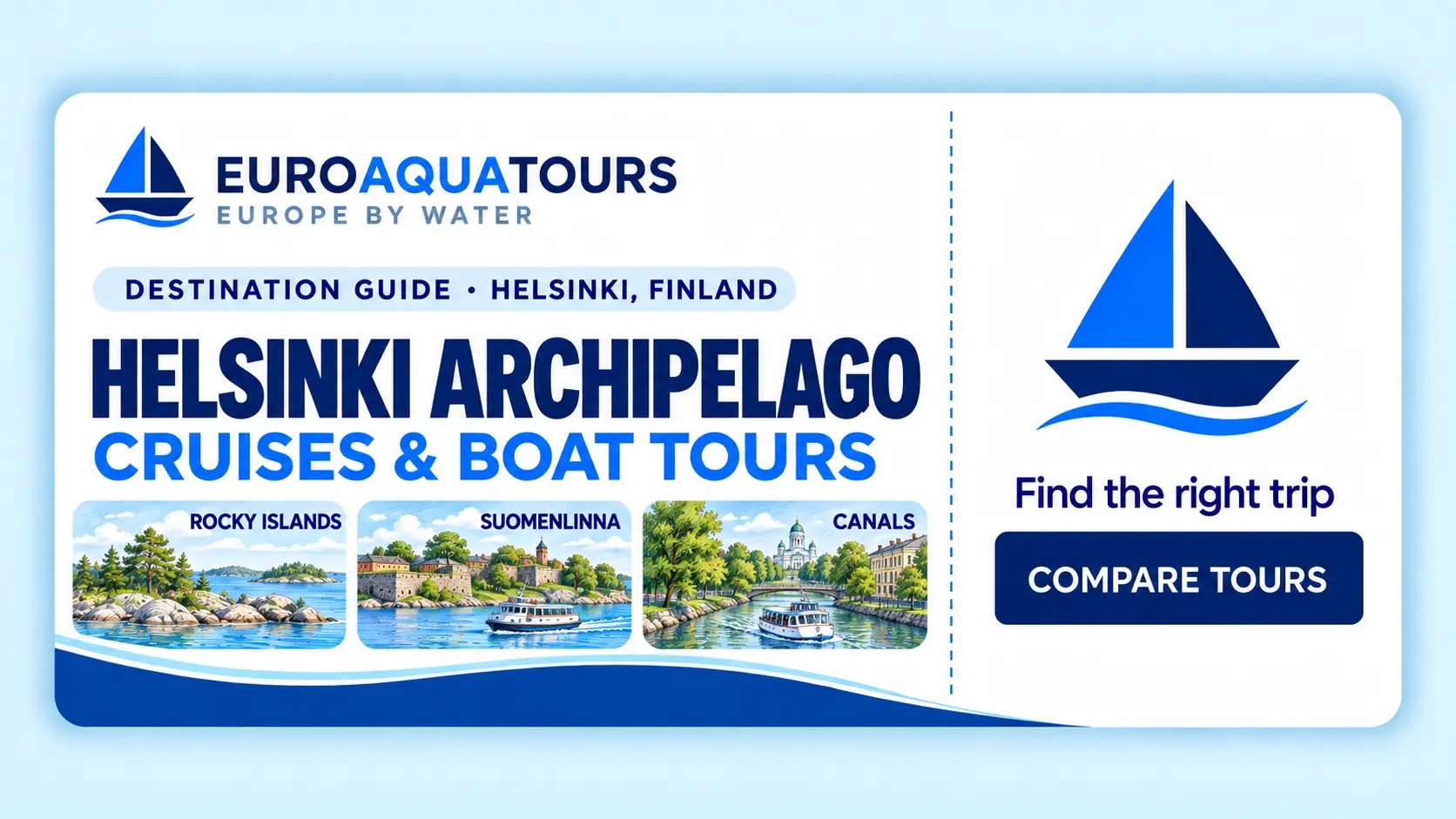 Helsinki Archipelago boat tours with rocky islands, Suomenlinna and Helsinki canals