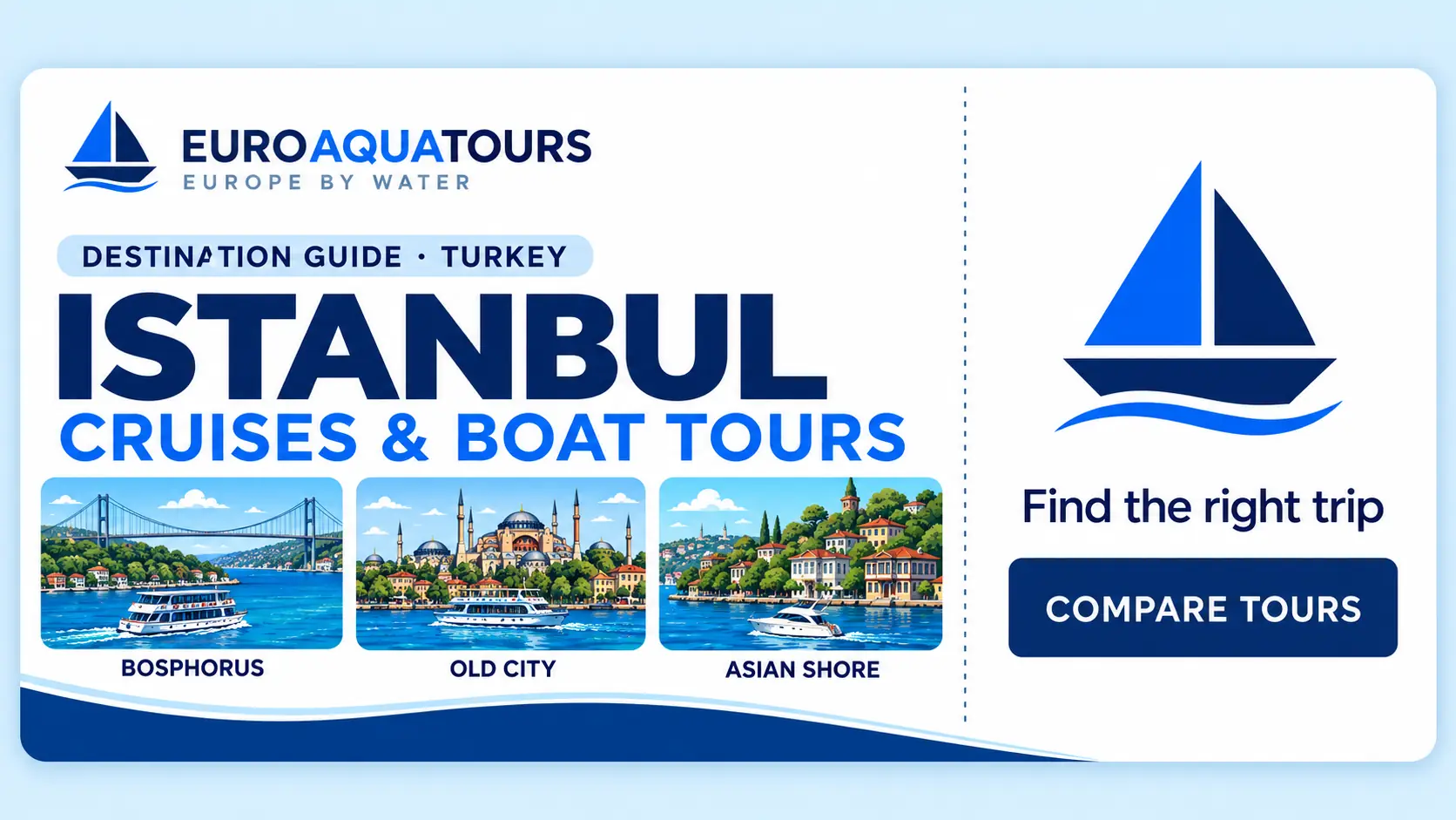 EuroAquaTours Istanbul destination guide with Bosphorus, Old City and Asian Shore cruise scenes