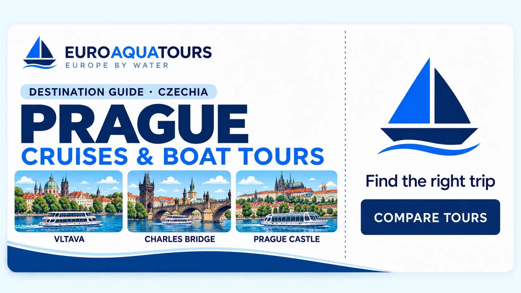 EuroAquaTours Prague destination guide with Vltava, Charles Bridge and Prague Castle cruise scenes