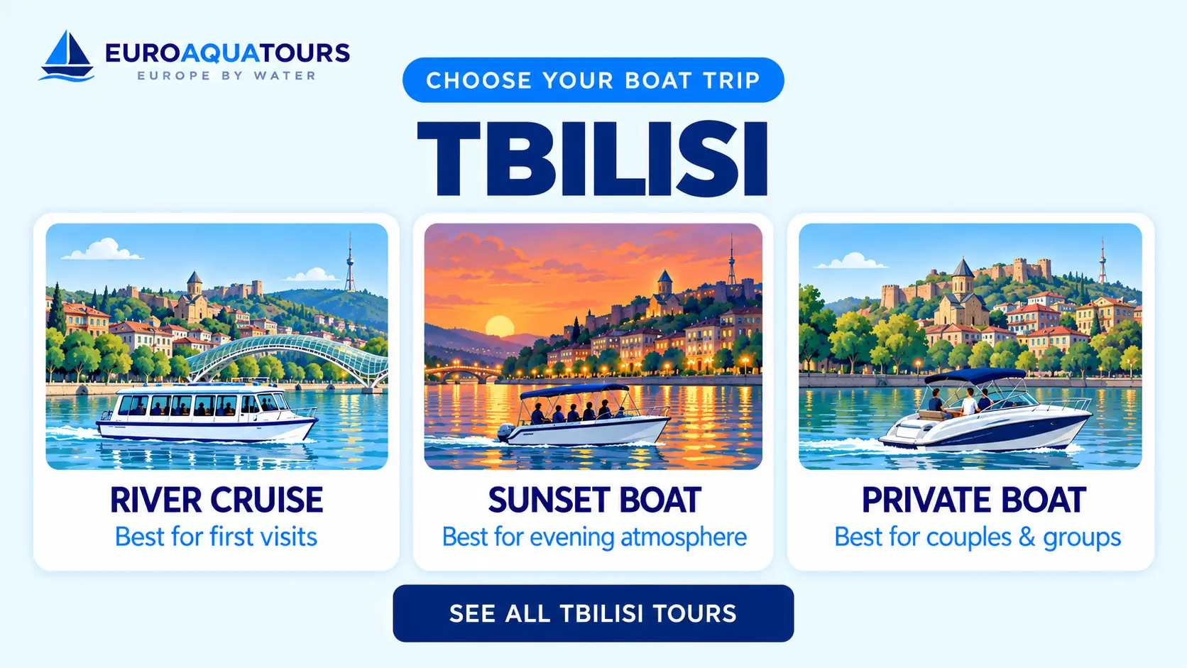 Tbilisi boat tour options including river cruises, sunset boats and private trips