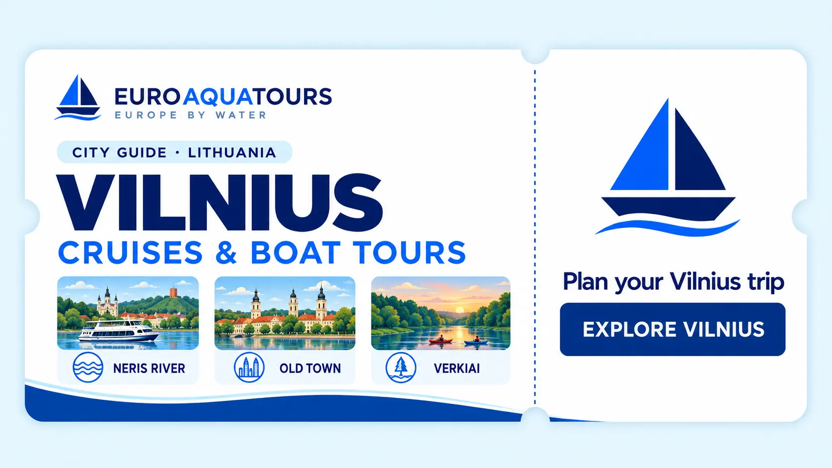 Vilnius boat tours with the Neris River, Old Town and Verkiai scenery