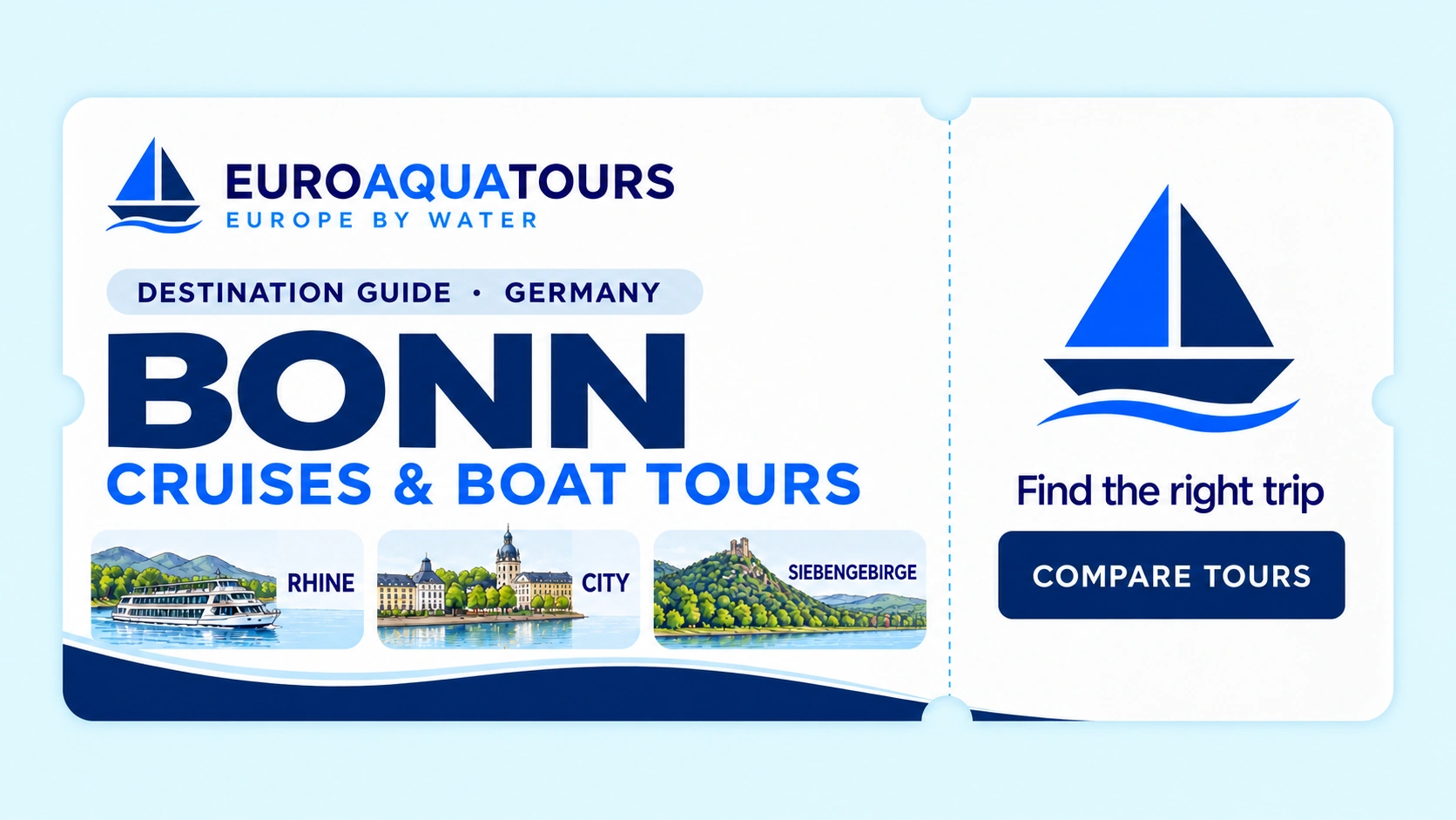 Bonn Rhine destination guide showing the river, city and Siebengebirge hills