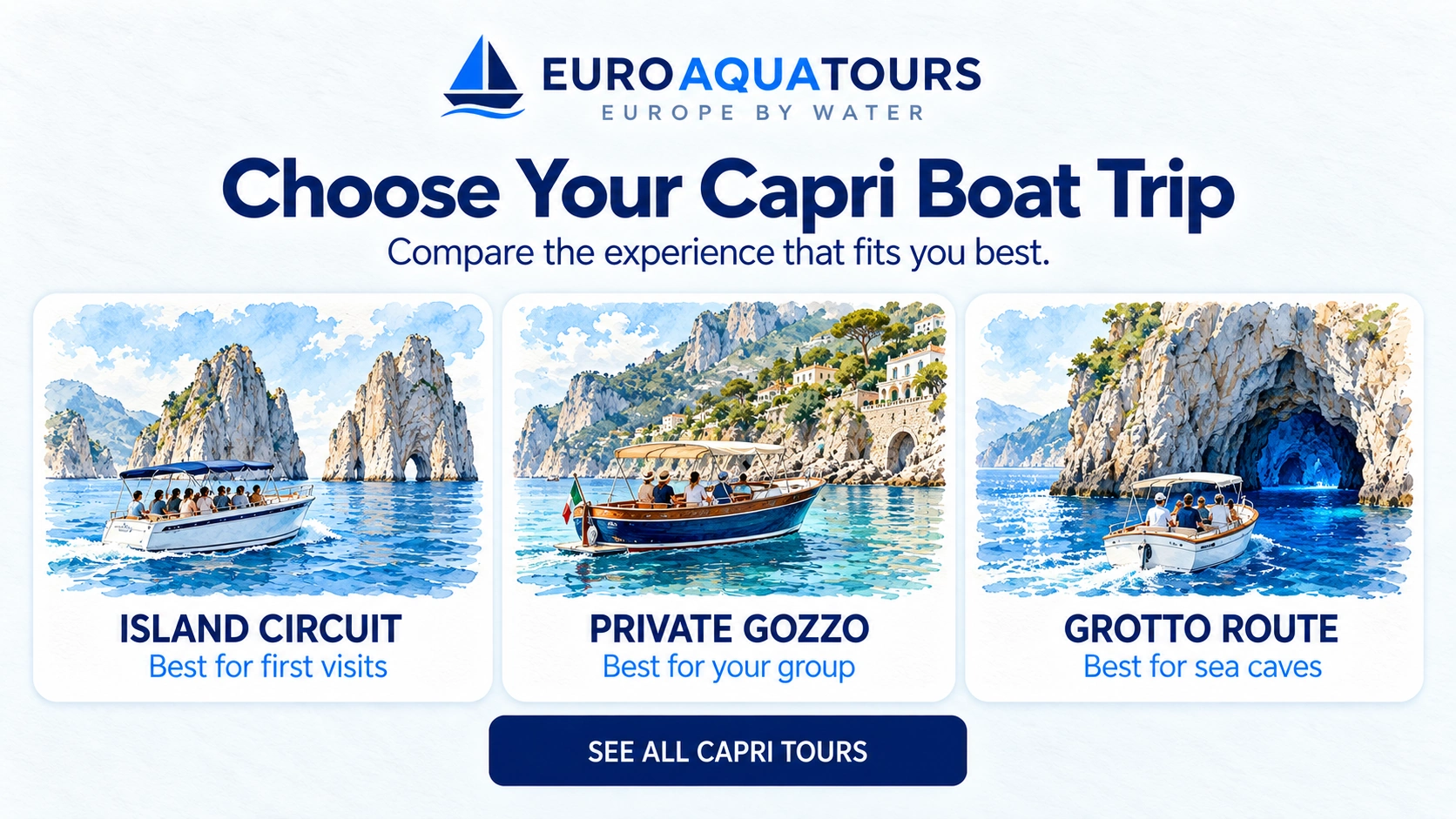 Capri boat trip comparison of island circuit, private gozzo and grotto route