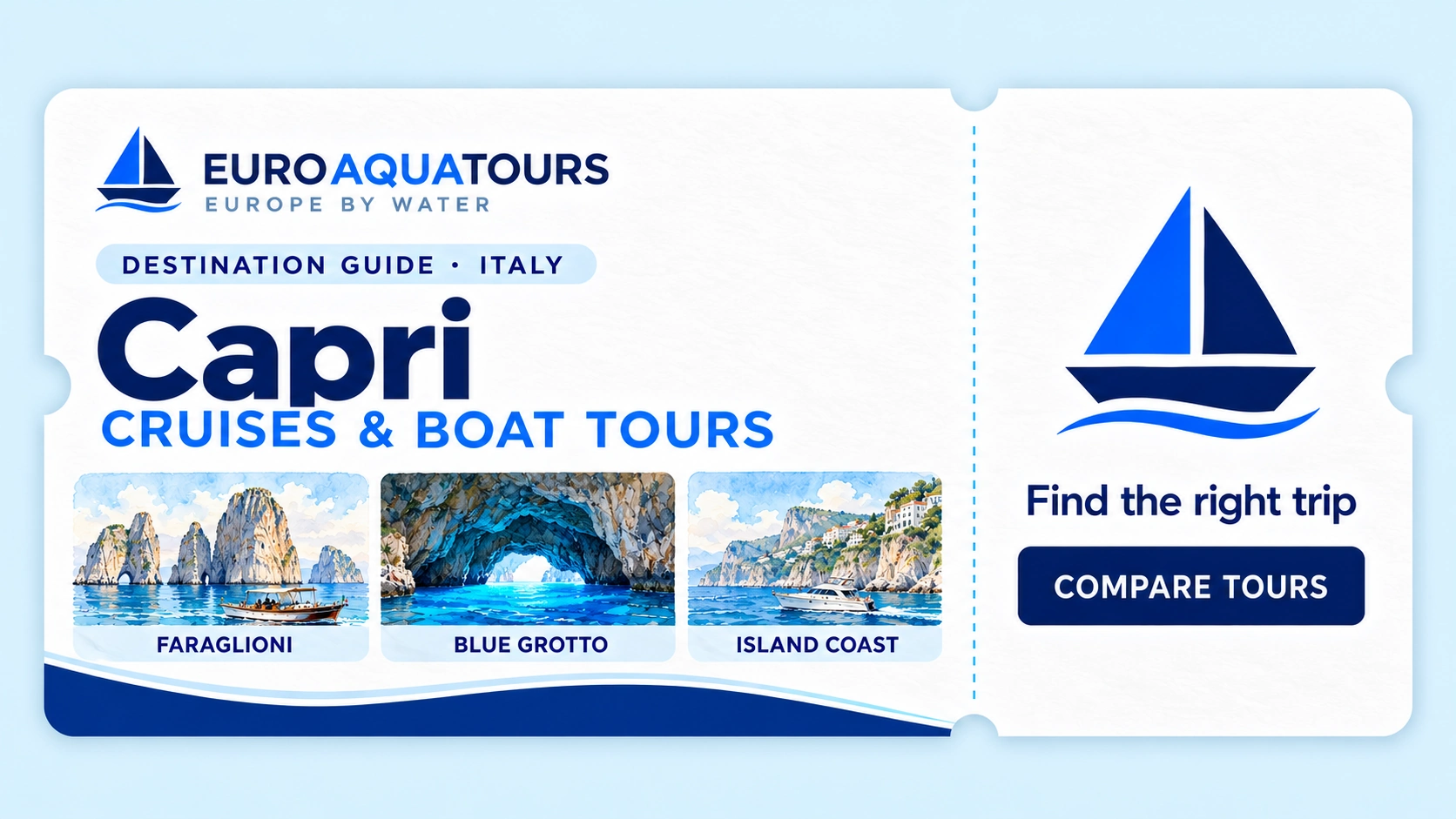 Capri destination guide with Faraglioni sea stacks, Blue Grotto and island coast