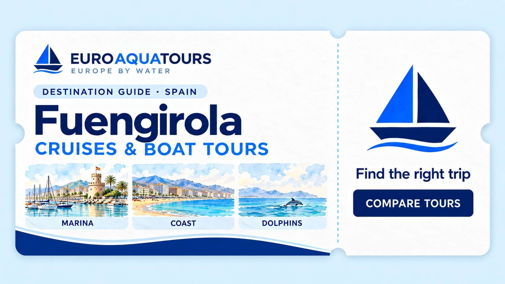 Fuengirola destination guide with marina, Costa del Sol coast and dolphin watching boat