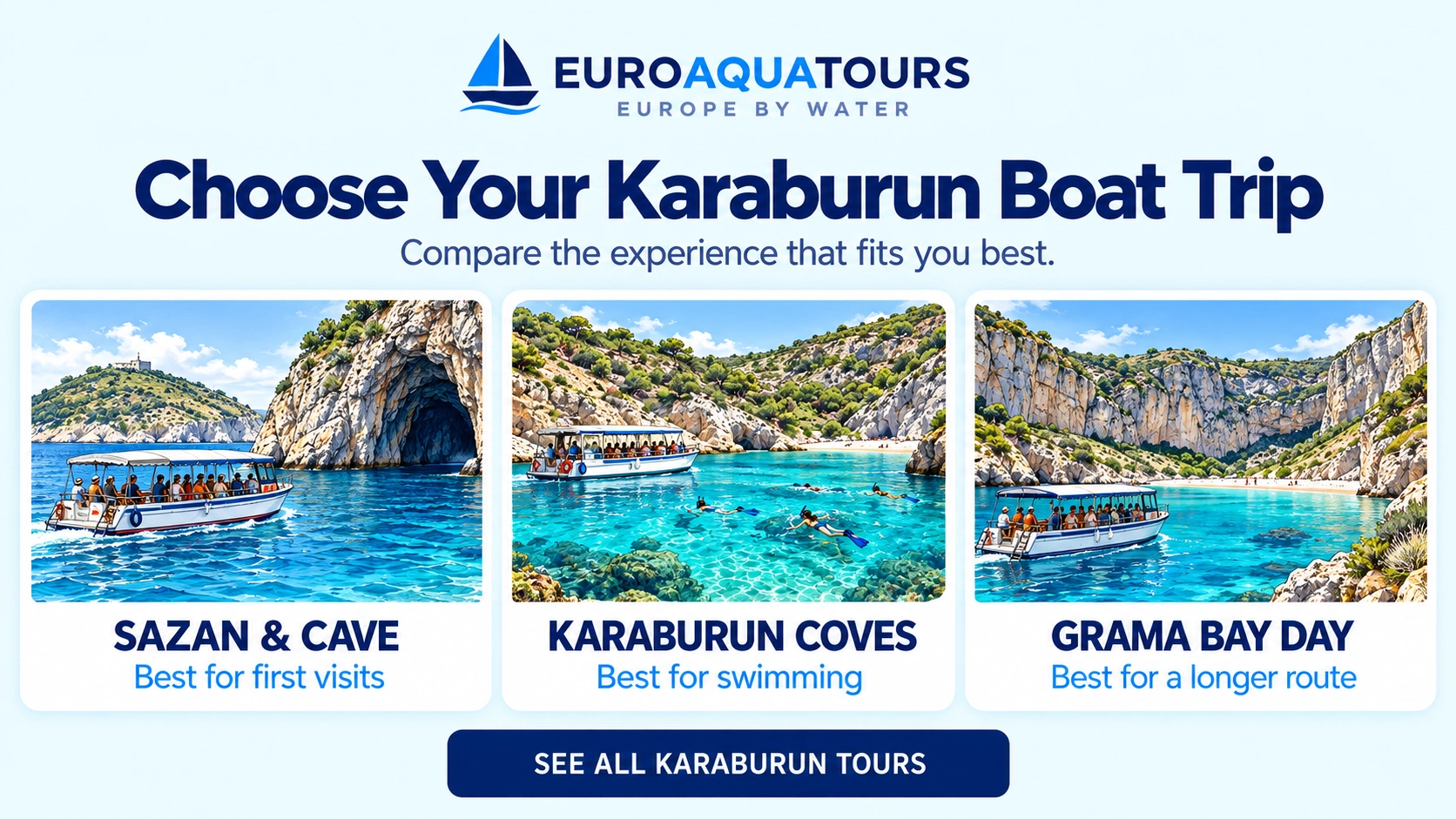 Karaburun boat trip comparison of Sazan and cave, swimming coves and Grama Bay day trip