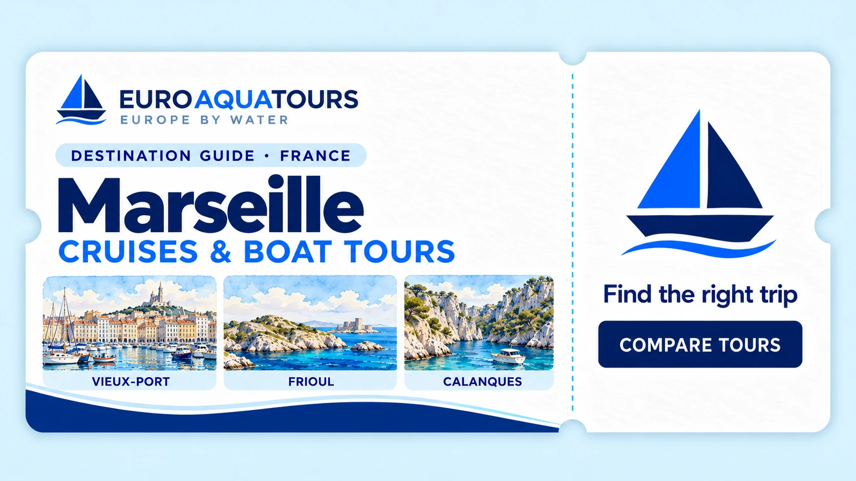 Marseille destination guide showing the Vieux-Port, Frioul islands and Calanques
